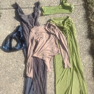 SHEIN Maxi Dress Set in Green, Blue, and Beige